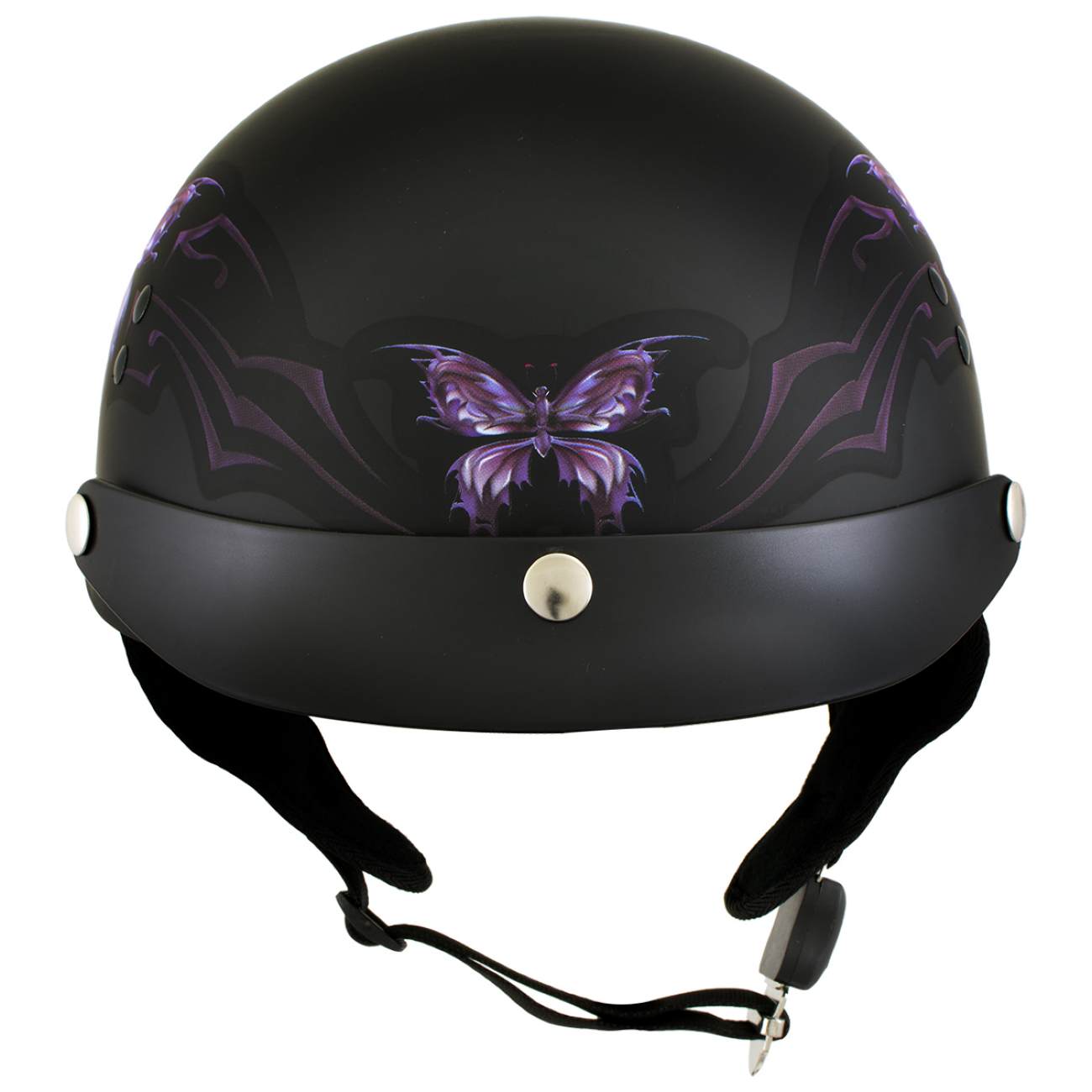 butterfly motorcycle helmet 3 4 Hot Leathers HLT70 'Purple Butterfly' Flat Black Advanced DOT Motorcycle Half Face Biker Helmet