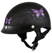 Hot Leathers HLT70 Purple Butterfly Flat Black Advanced DOT Motorcycle Half Face Biker Helmet