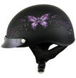 Hot Leathers HLT70 Purple Butterfly Flat Black Advanced DOT Motorcycle Half Face Biker Helmet