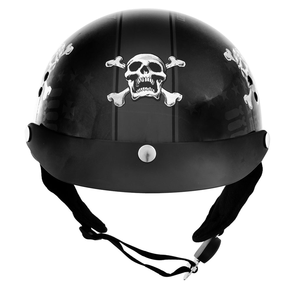 Milwaukee Helmets T70 Freedom Skulls Black Glossy Motorcycle DOT Approved Skull Cap Half Helmet Biker