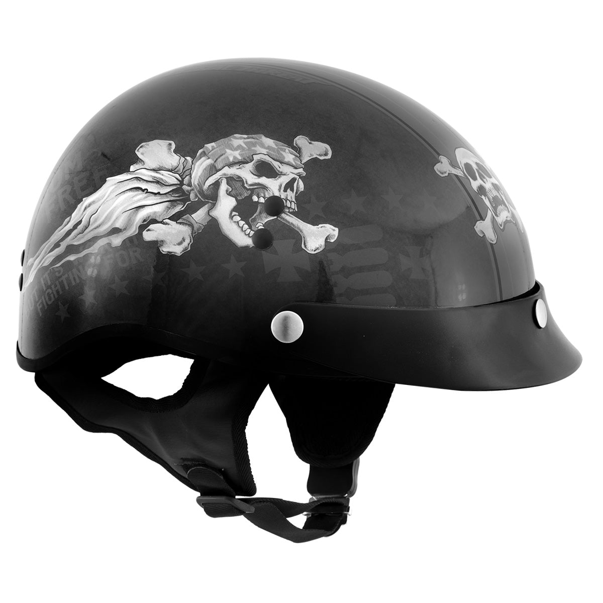 black skull motorcycle helmet Milwaukee Helmets T70 Freedom Skulls Black Glossy Motorcycle DOT Approved Skull Cap Half Helmet Biker