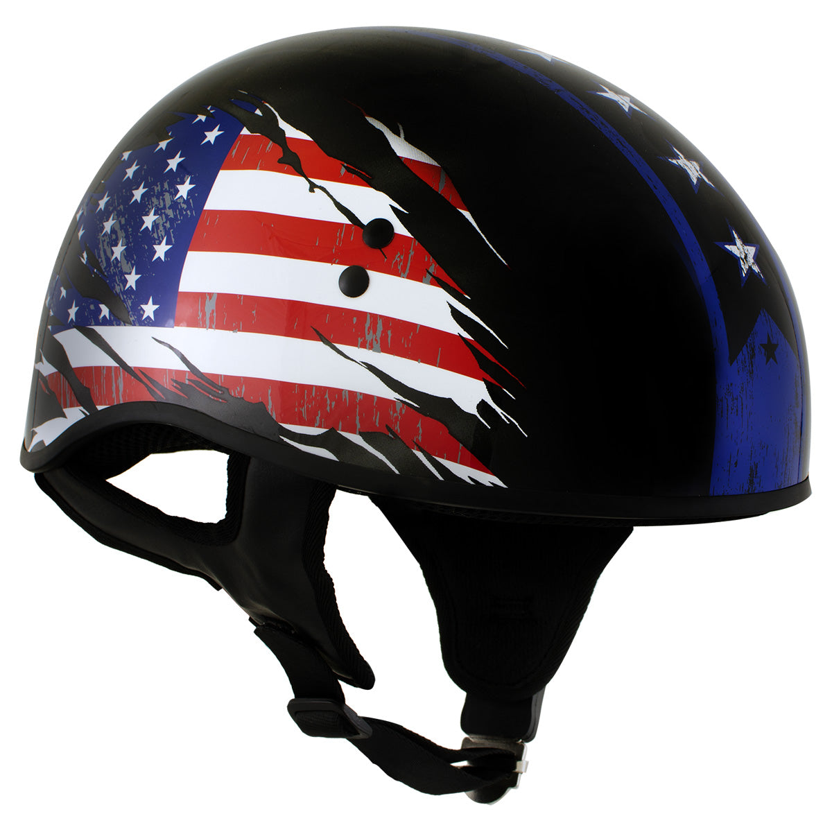 Hot Leathers American Flag Black Glossy Motorcycle Skull Cap Half Helmet for Men and Women DOT Approved HLT68