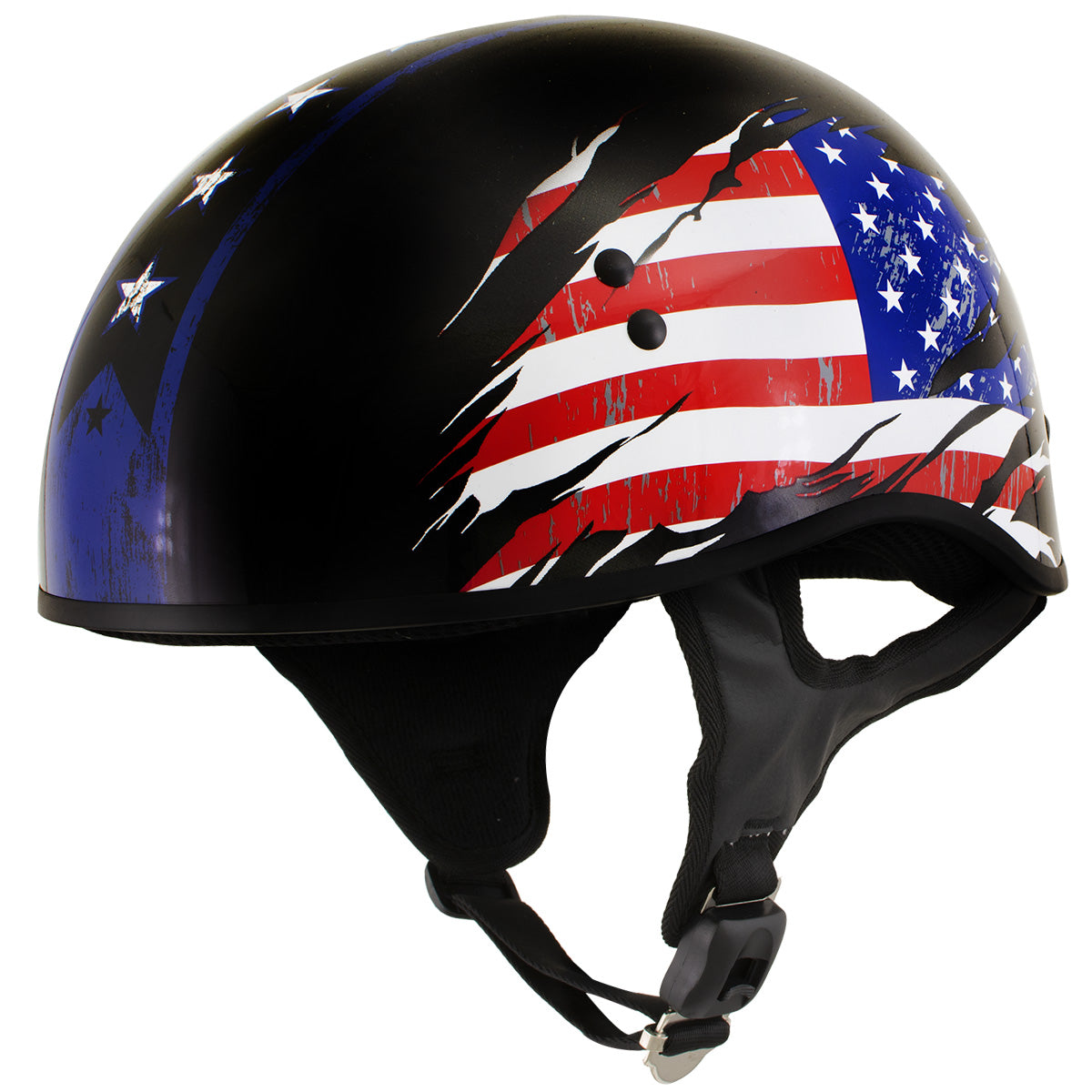 Hot Leathers American Flag Black Glossy Motorcycle Skull Cap Half Helmet for Men and Women DOT Approved HLT68