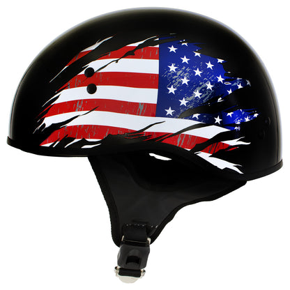 Hot Leathers American Flag Black Glossy Motorcycle Skull Cap Half Helmet for Men and Women DOT Approved HLT68