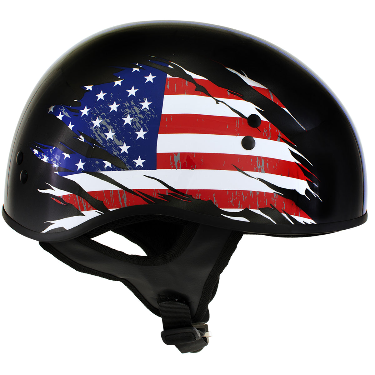 Hot Leathers American Flag Black Glossy Motorcycle Skull Cap Half Helmet for Men and Women DOT Approved HLT68