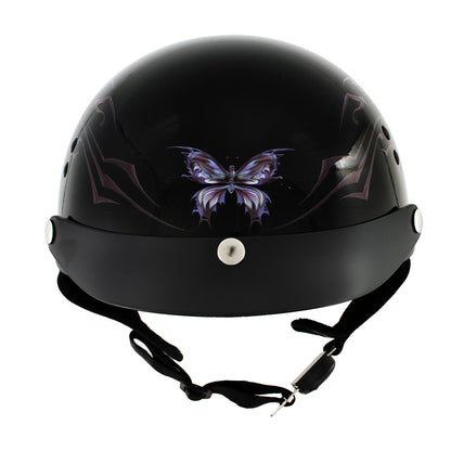 Outlaw T70 'Purple Butterfly' Advanced DOT Glossy Black Motorcycle Half Helmet