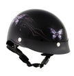 Hot Leathers HLT70 Purple Butterfly Glossy Black DOT Motorcycle Half Face Biker Helmet