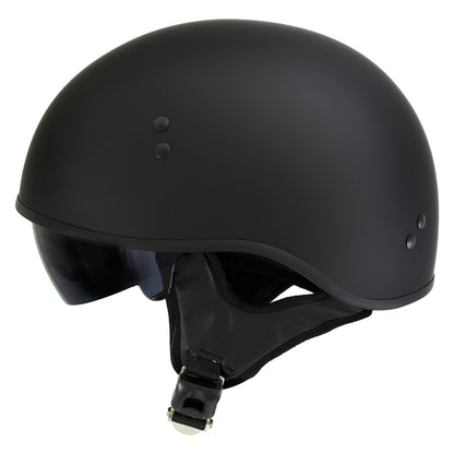 Hot Leathers T72 'Black Widow' Flat Black Motorcycle Half Helmet for Men and Women Biker with Drop Down Visor