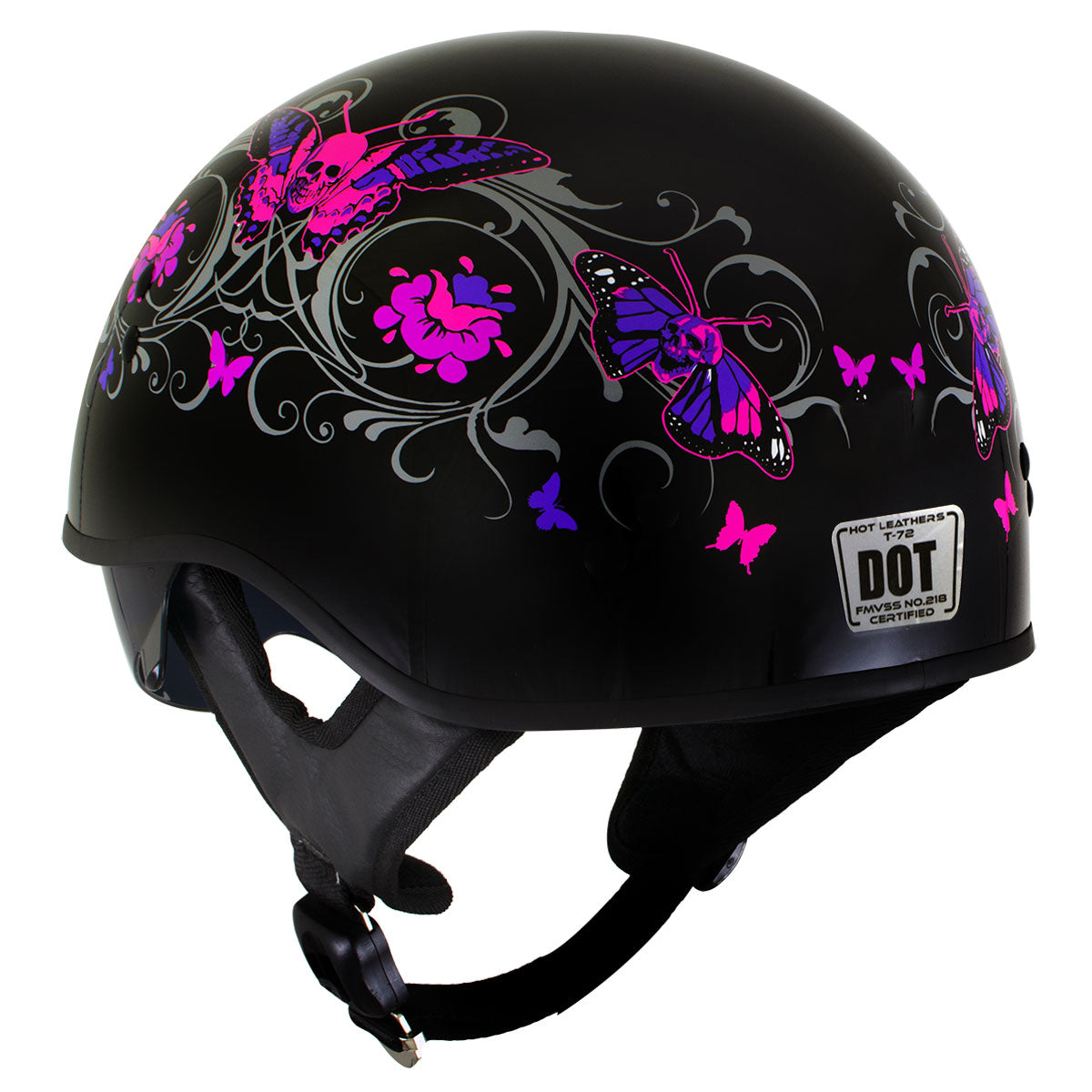 floral motorcycle helmet Milwaukee Helmets T72 Gloss Black Pink Butterflies Advanced DOT Helmet w/ Drop Down Visor