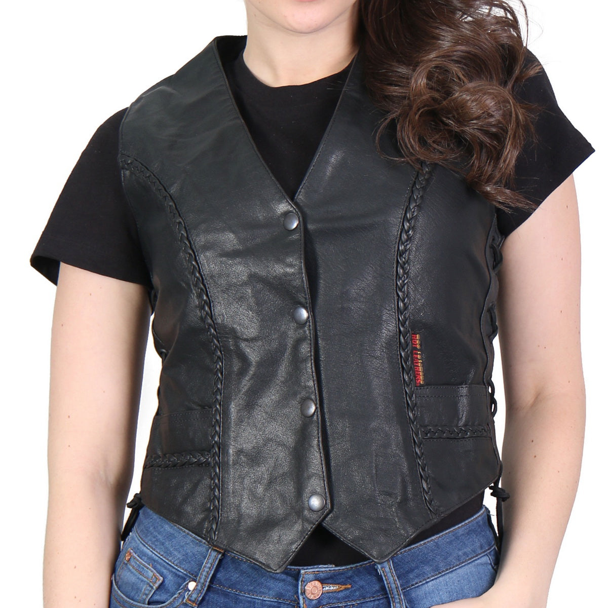 Hot Leathers VSL1006 Ladies Black Leather Braided Vest