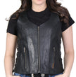 Hot Leathers VSL1013 Ladies Black Leather Side Lace Zip-Up Vest