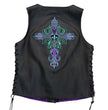 Hot Leathers VSL2001 Ladies Black 'Fleur De Lis Cross' Leather Vest