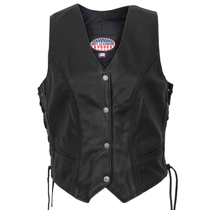 Hot Leathers VSL5001 USA Made Women's Black Braided Leather Vest