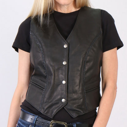 Hot Leathers VSL5001 USA Made Women's Black Braided Leather Vest