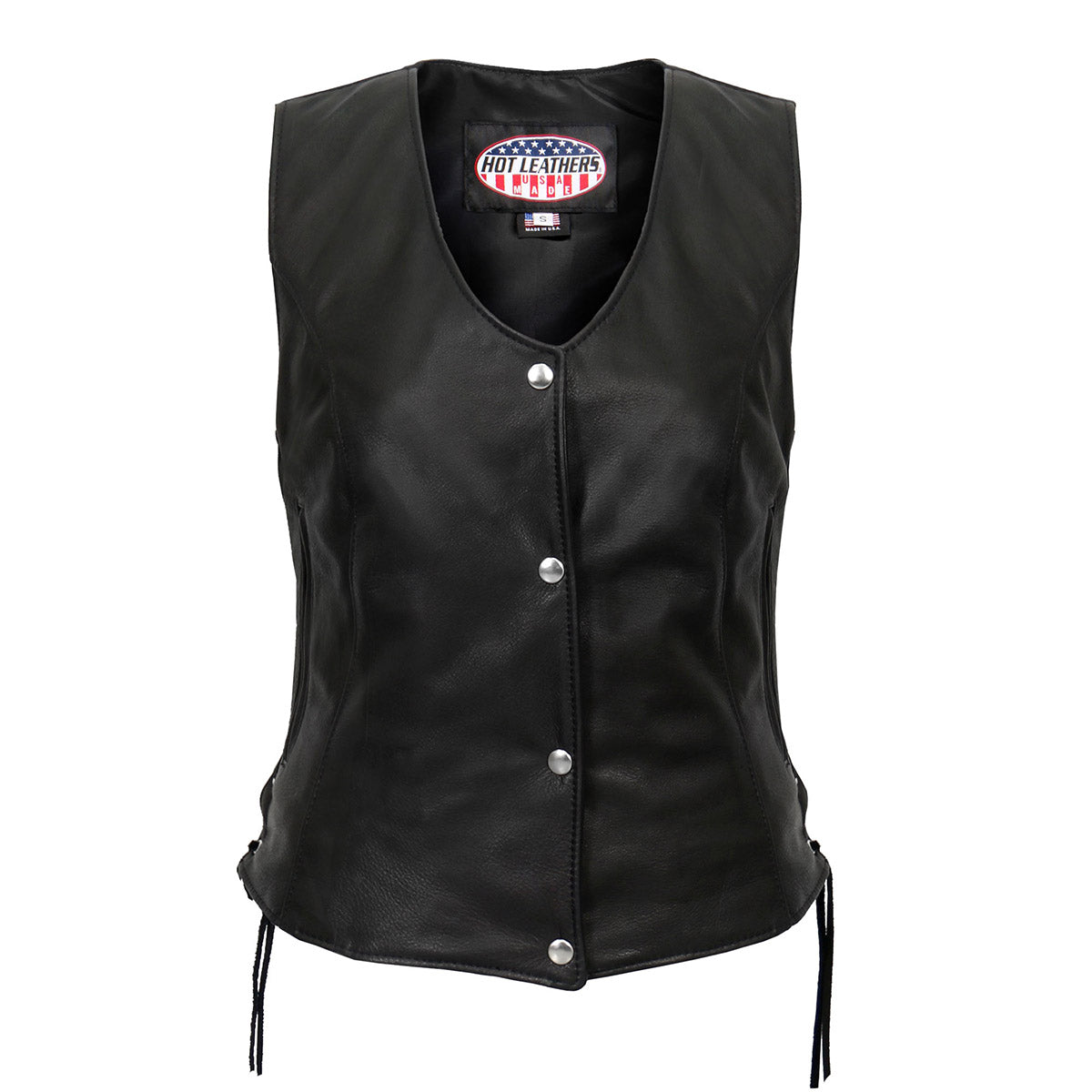 Hot Leathers VSL5002 USA Made Women's Black Leather MC Vest with Side Laces