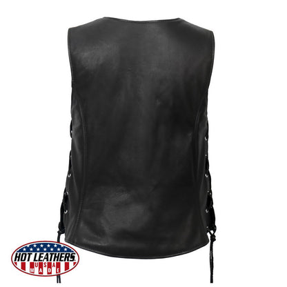 Hot Leathers VSL5002 USA Made Women's Black Leather MC Vest with Side Laces