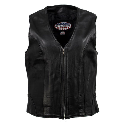 Hot Leathers VSL5003 USA Made Women's 'Speed Queen' Black Leather Vest with Front Zipper