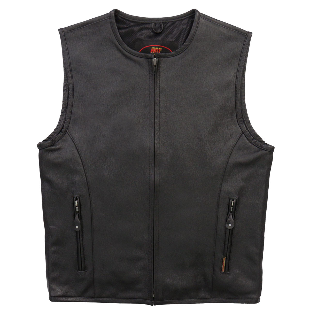 Hot Leathers VSM1036 Men's Black 'Conceal and Carry' Motorcycle Club Style Leather Zip Vest