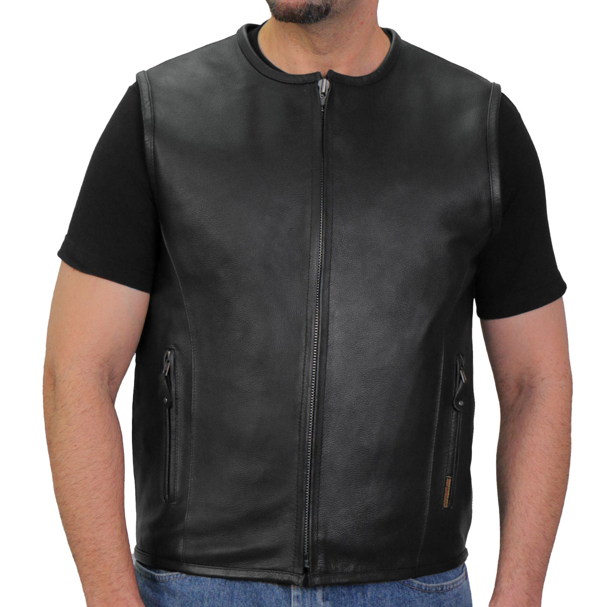 Hot Leathers VSM1036 Men's Black 'Conceal and Carry' Motorcycle Club Style Leather Zip Vest