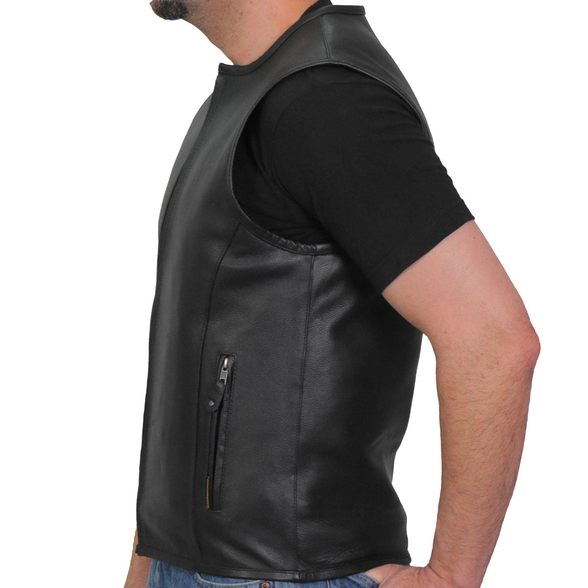 Hot Leathers VSM1036 Men's Black 'Conceal and Carry' Motorcycle Club Style Leather Zip Vest