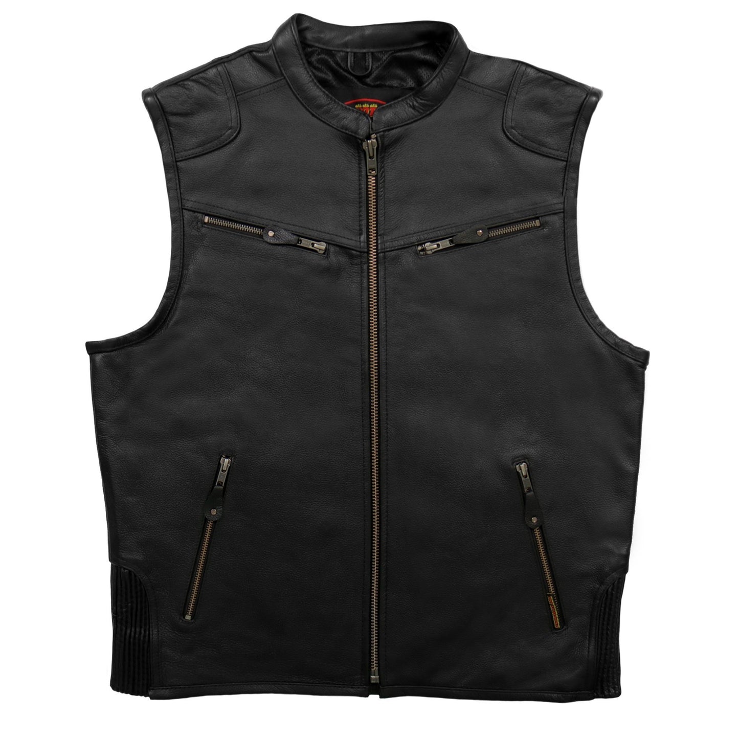 Hot Leathers VSM1037 Men's Black 'Zipper Pockets' Concealed and Carry Leather Vest