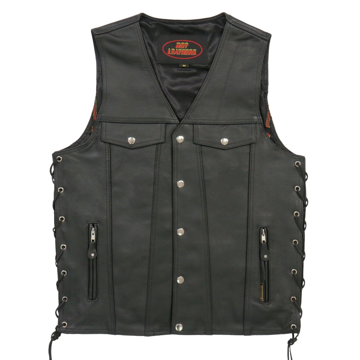 Hot Leathers VSM1038 Men’s Black 'Conceal and Carry' Leather Vest with Side Lace