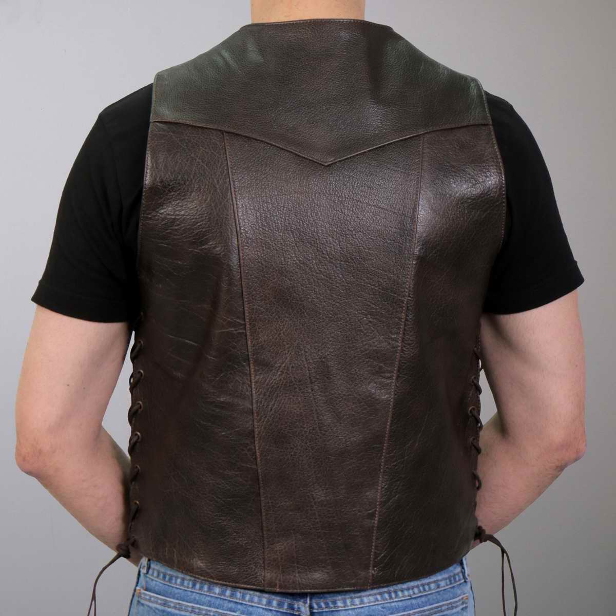 Hot Leathers VSM1040 Men's Retro Brown 'Side Lace' Club Leather Vest