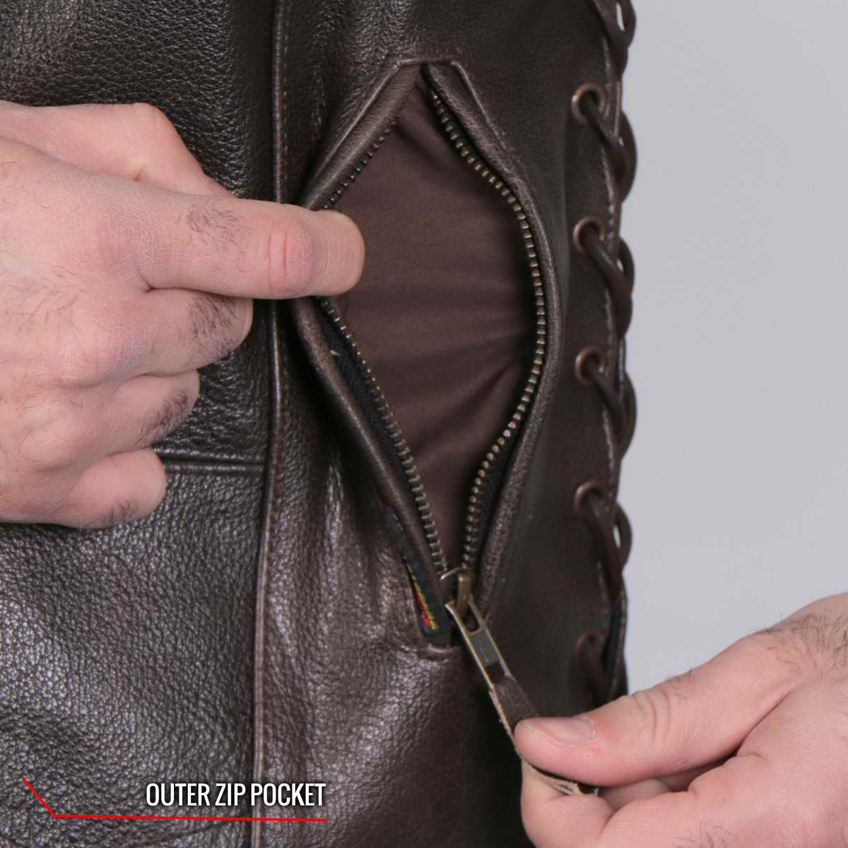 Hot Leathers VSM1040 Men's Retro Brown 'Side Lace' Club Leather Vest