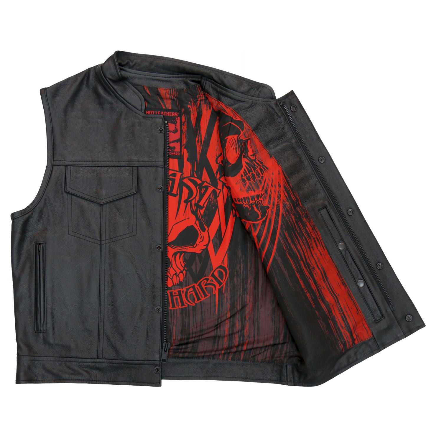 Hot Leathers VSM1055 Men’s Black 'Over The Top Skull' Conceal and Carry Leather Vest