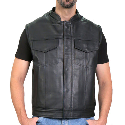 Hot Leathers VSM1054 Men’s Black 'Skull Flag' Conceal and Carry Leather Vest