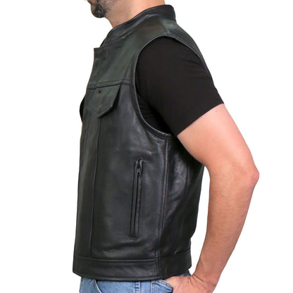 Hot Leathers VSM1054 Men’s Black 'Skull Flag' Conceal and Carry Leather Vest