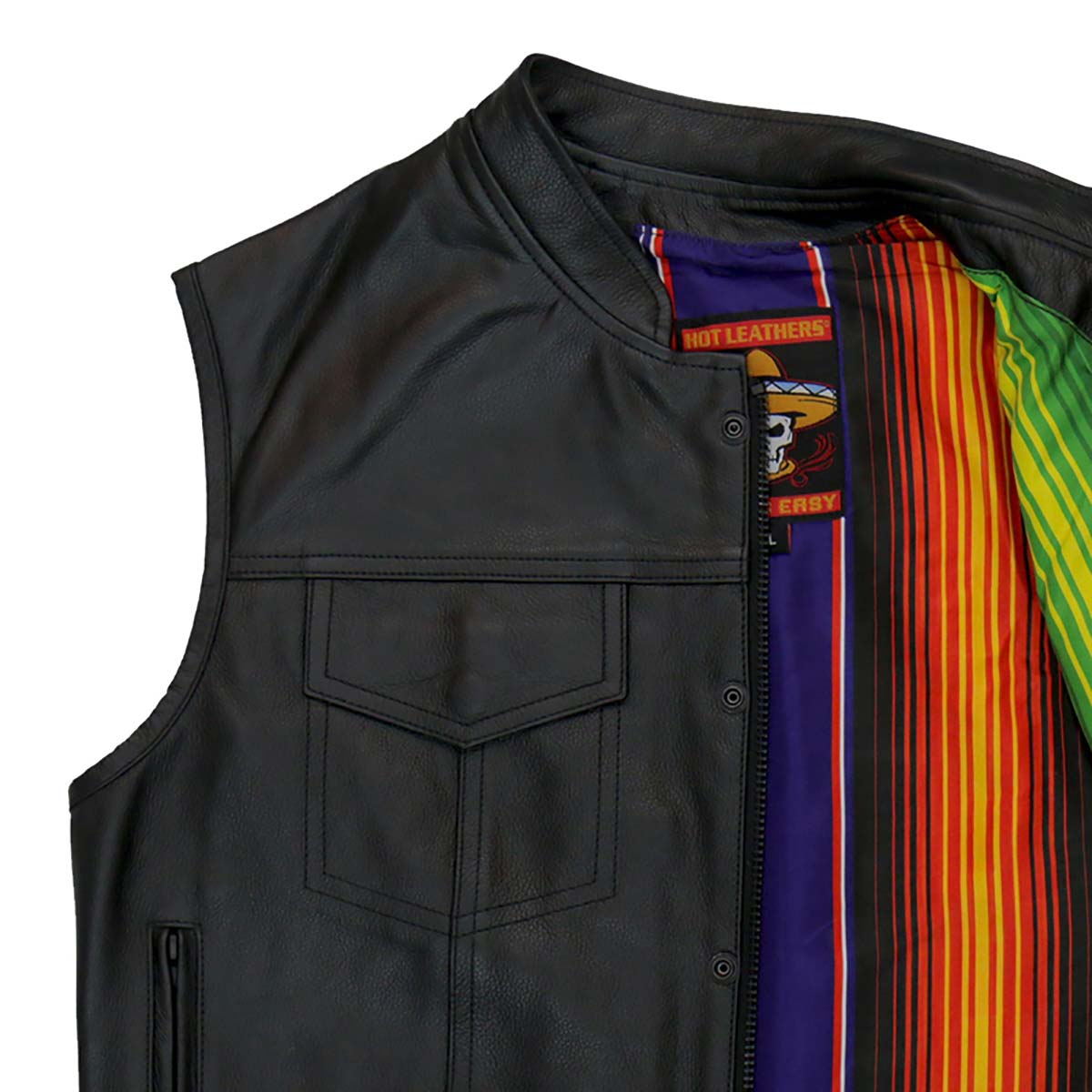 Hot Leathers VSM1057 Men’s Black 'Mexican Blanket' Conceal and Carry Leather Vest