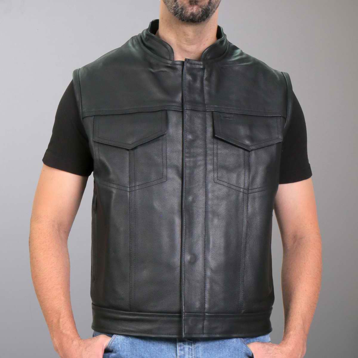 Hot Leathers VSM1058 Men's Black 'Camo Flag' Conceal and Carry Leather Vest