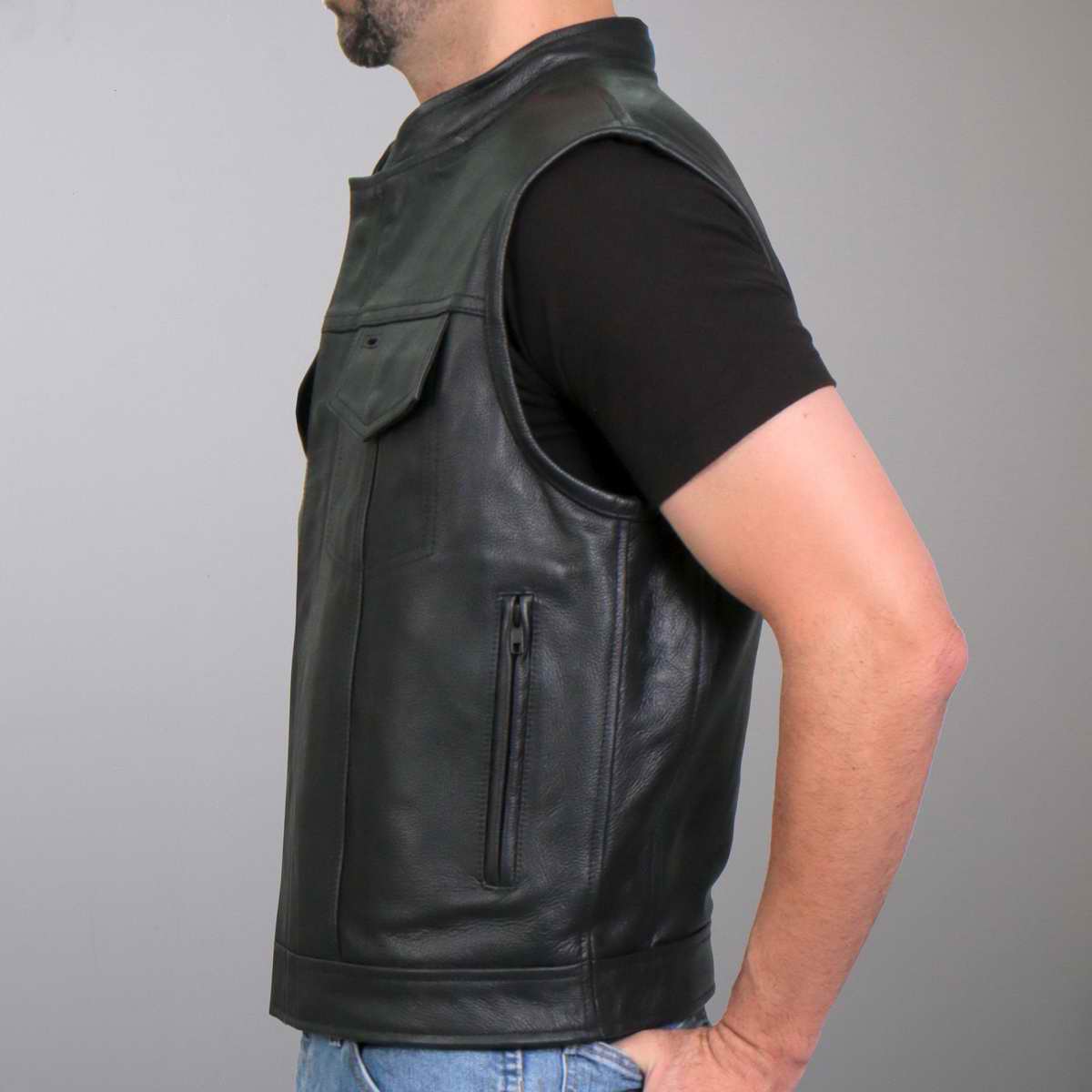 Hot Leathers VSM1059 Men's Black 'Flannel Grey' Conceal and Carry Leather Vest