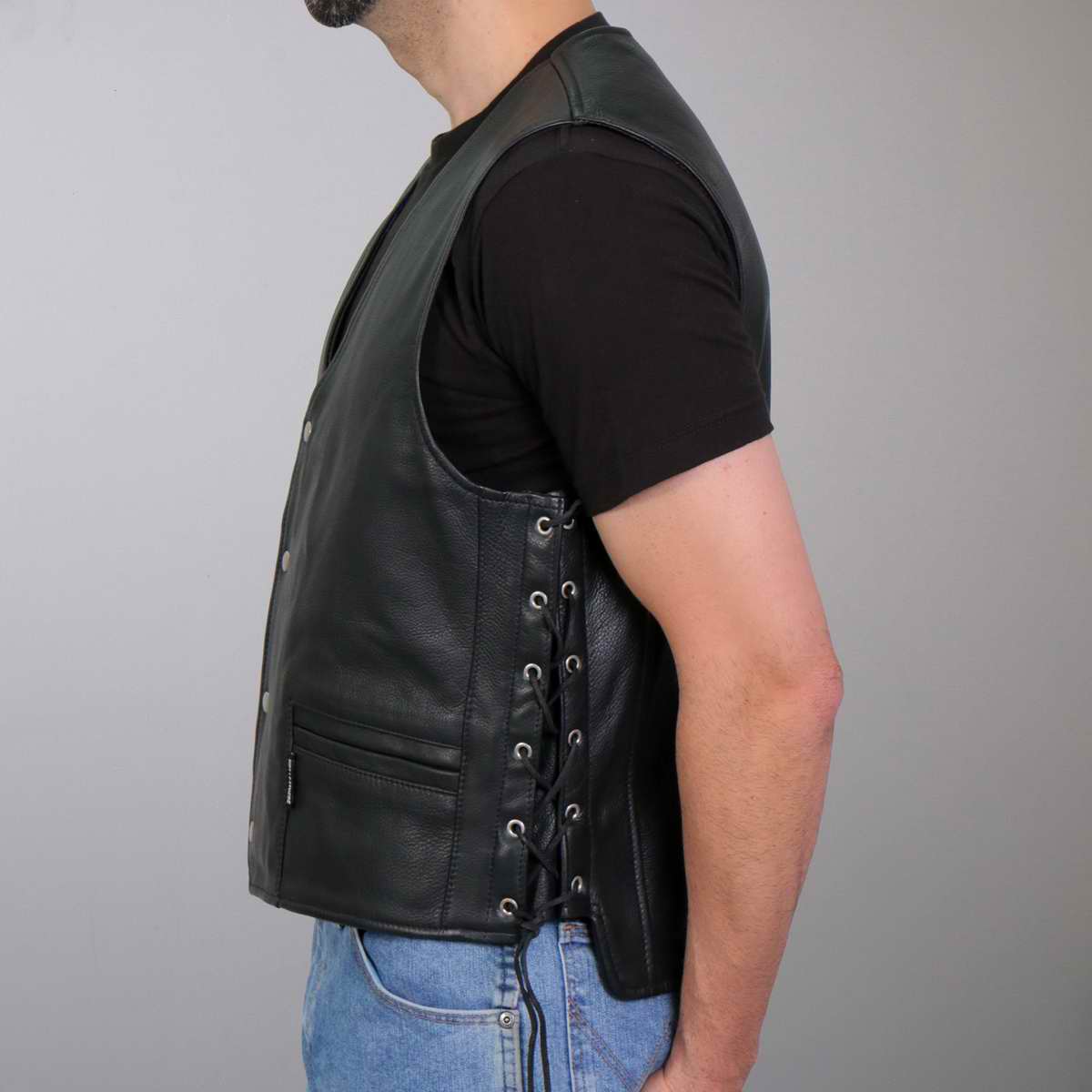 Hot Leathers VSM1063 Men's Black 'Blessed' Conceal and Carry Side Lace Leather Vest