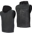Hot Leathers VSM1201 Men's Black Motorcycle Biker Club Style Vest with Hoodie