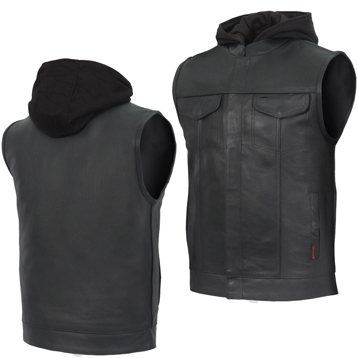 Hot Leathers VSM1201 Men's Black Motorcycle Biker Club Style Vest with Hoodie