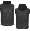 Hot Leathers VSM1201 Men's Black Motorcycle Biker Club Style Vest with Hoodie