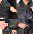 Hot Leathers VSM1202 Men's Black '2-in-1' Conceal and Carry Leather Vest with Hoodie