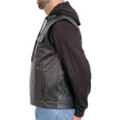 Hot Leathers VSM1202 Men's Black '2-in-1' Conceal and Carry Leather Vest with Hoodie