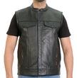 Hot Leathers VSM1202 Men's Black '2-in-1' Conceal and Carry Leather Vest with Hoodie