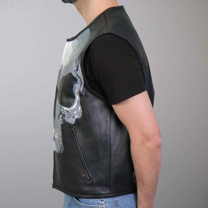 Hot Leathers VSM2001 Men's Black ‘Jumbo Skull’ Conceal and Carry Leather Vest