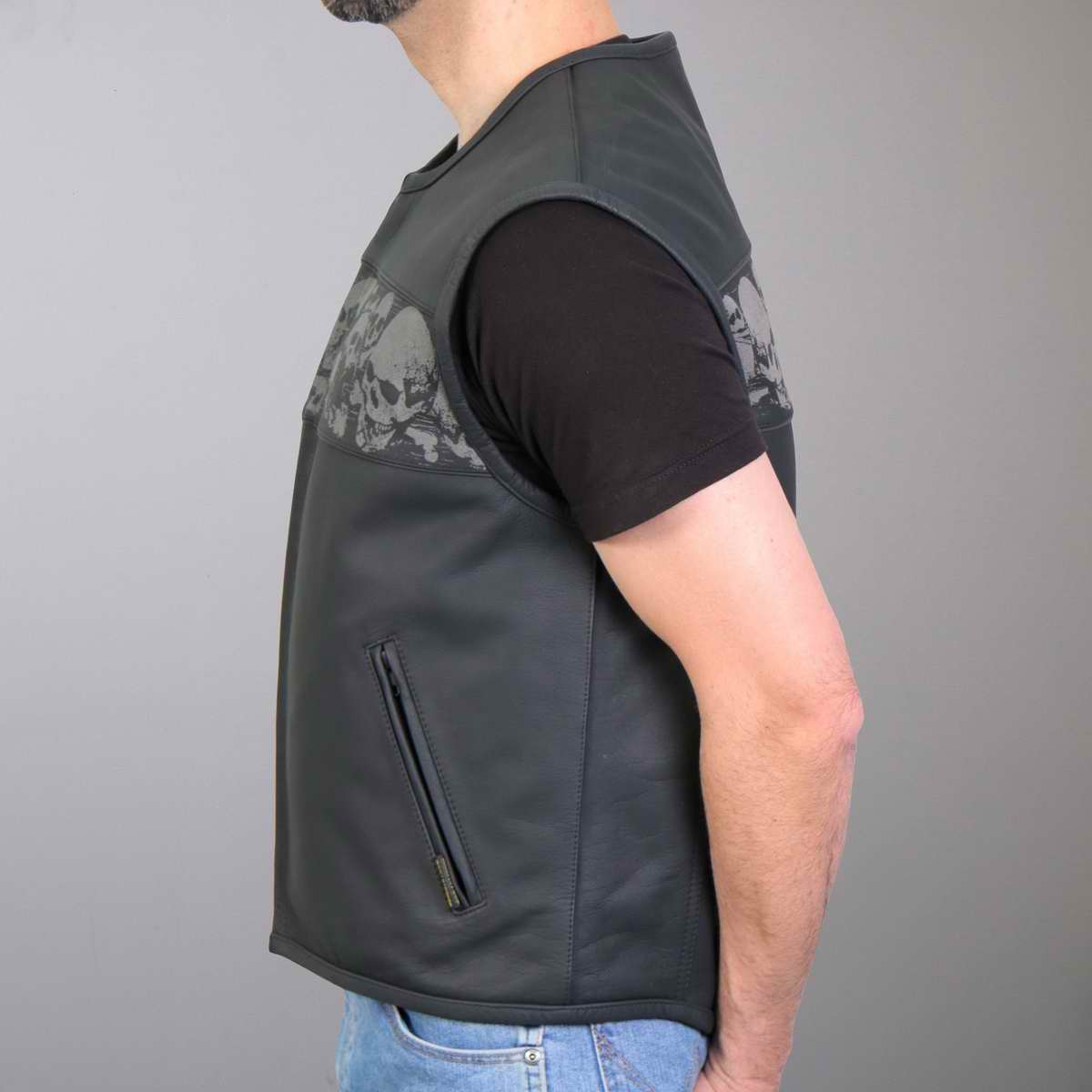 Hot Leathers VSM2003 Men's Black 'Ancient Skulls' Conceal and Carry Leather Vest