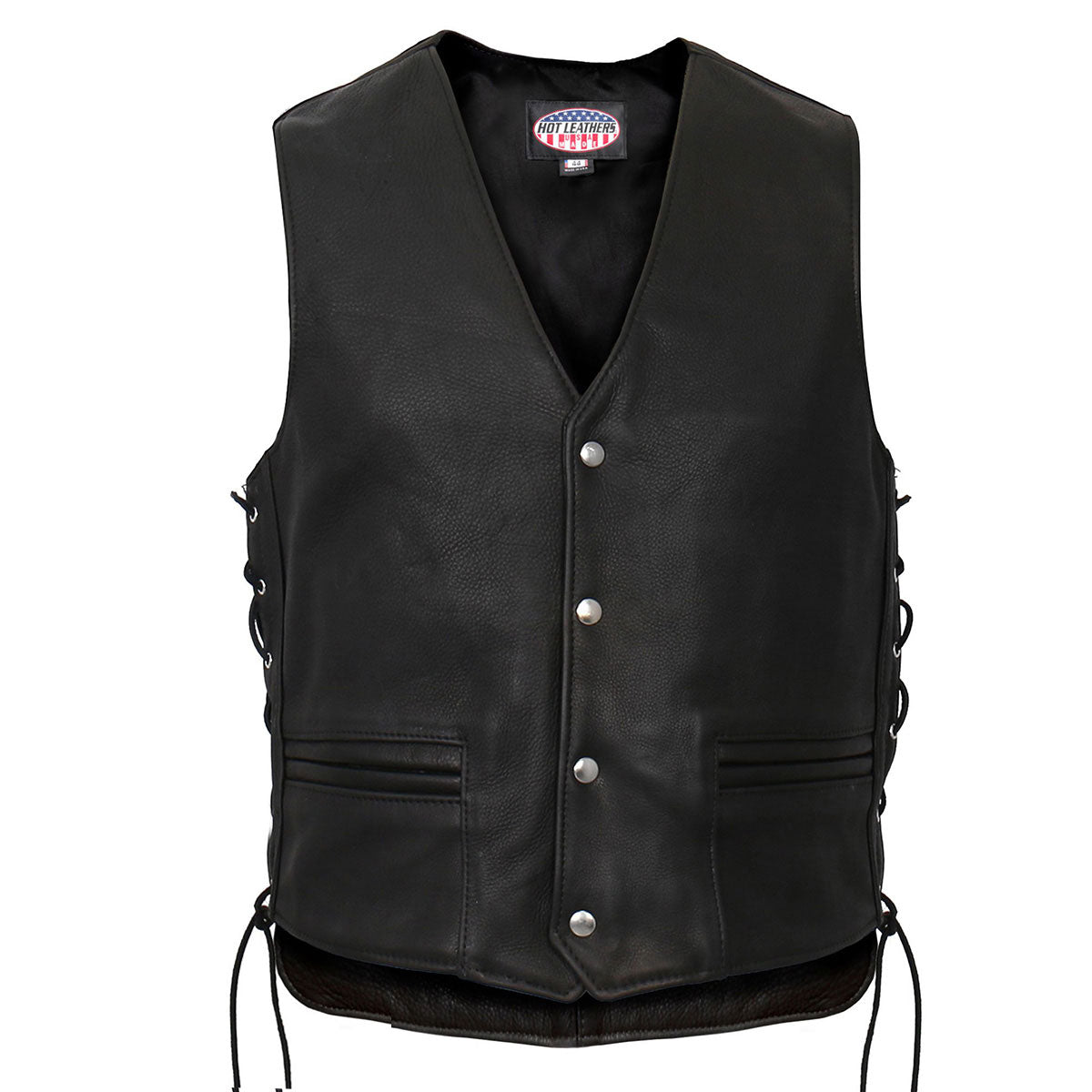 Hot Leathers VSM5003 USA Made Men's Black Extra Long Back Premium Steerhide Leather Vest