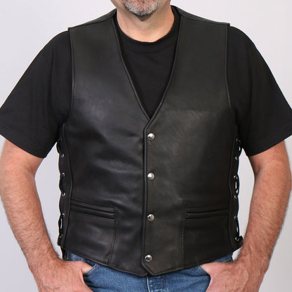 Hot Leathers VSM5003 USA Made Men's Black Extra Long Back Premium Steerhide Leather Vest