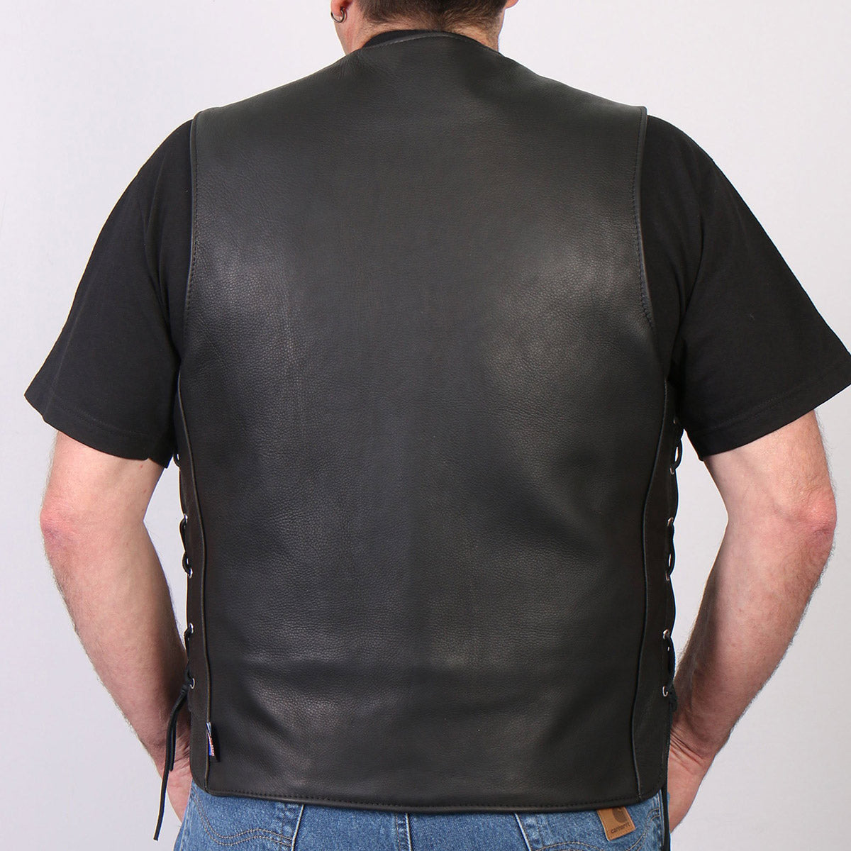Hot Leathers VSM5003 USA Made Men's Black Extra Long Back Premium Steerhide Leather Vest