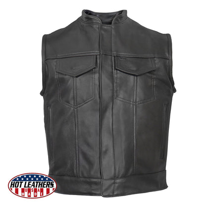 Hot Leathers VSM5004 Men's USA Made Covered Zipper Premium Leather Vest