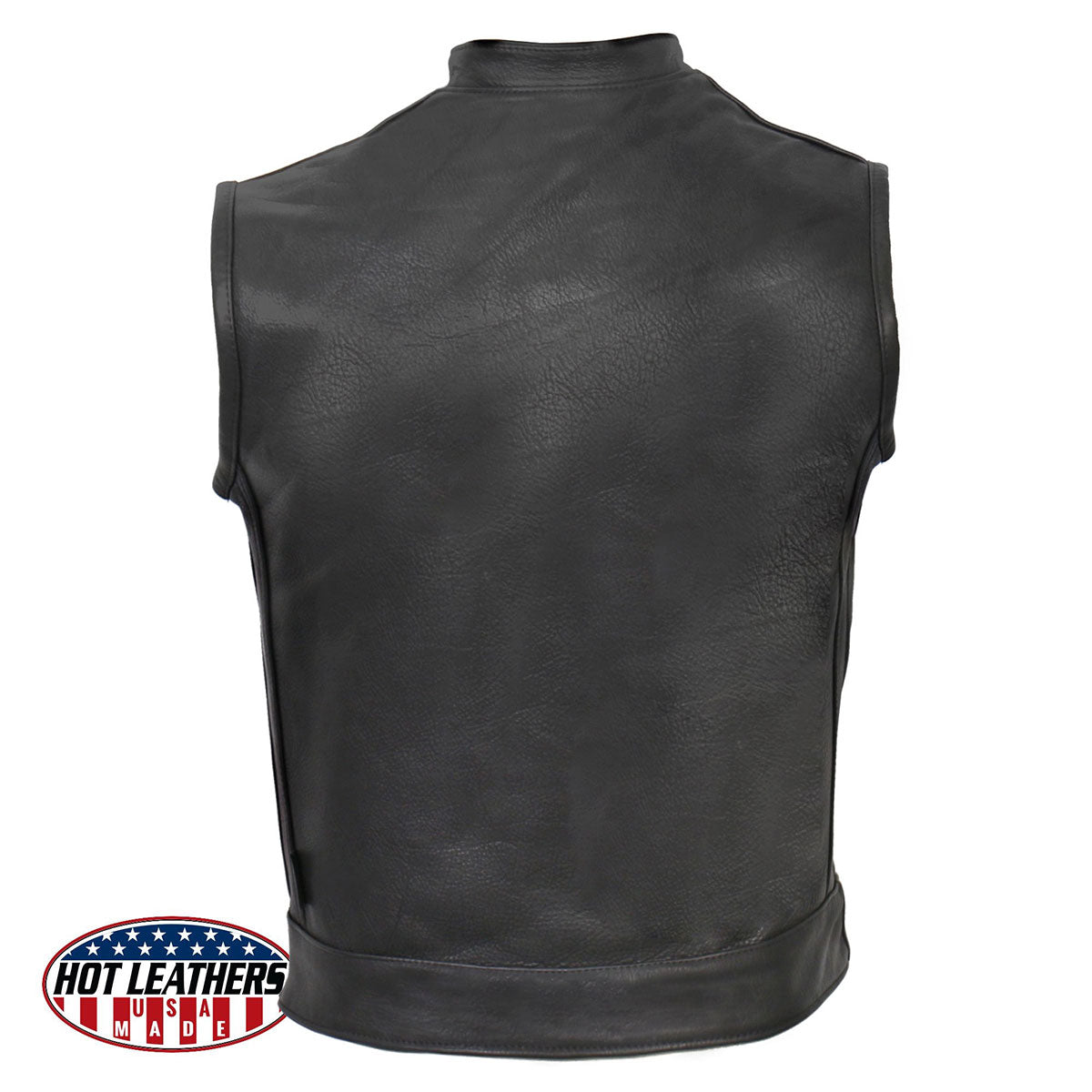 Hot Leathers VSM5004 Men's USA Made Covered Zipper Premium Leather Vest