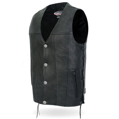 Hot Leathers VSM5005 Men's USA Made Buffalo Nickel Snap Premium Leather Vest