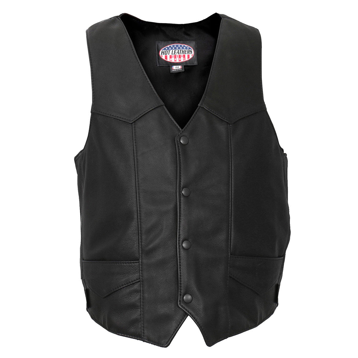 Hot Leathers VSM5006 USA Made Men's Black Classic Premium Leather Vest